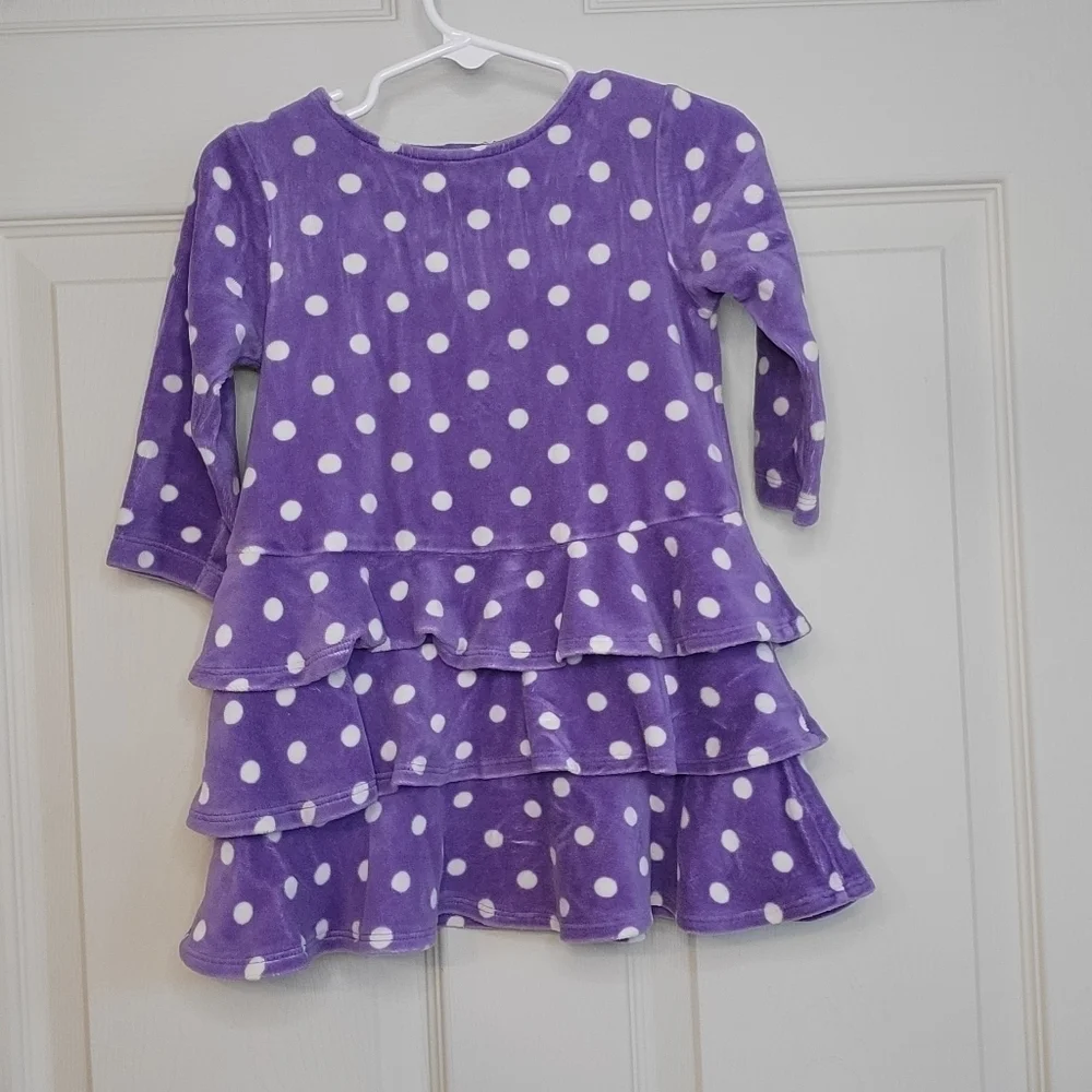 Gymboree Purple Velour Velvety Polka Dot Dress Fall Ruffle